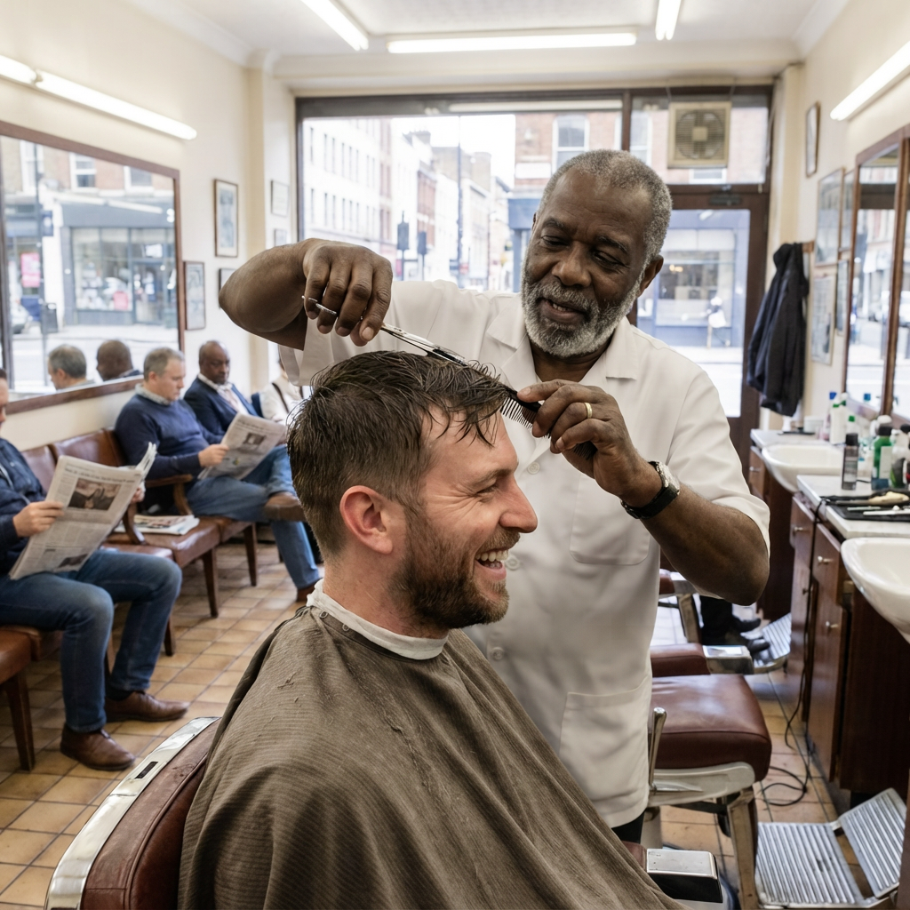 Barber giving a classic haircut